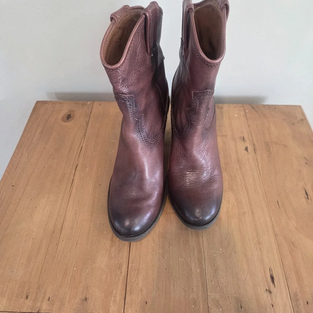 Lucky Brand LK Ellena Boots Womens 7M Burgundy Leather Western Cowboy Ankle...